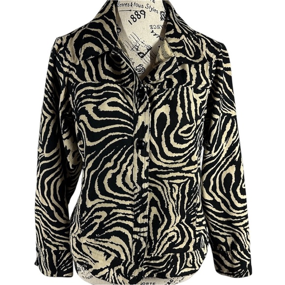 R&K Zebra Print Women's Jacket.  Tan & Black size petite medium - Picture 1 of 4